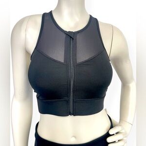 NWT • Black Mesh Zip-Front Sports Bra